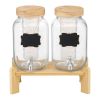VEVOR Beverage Dispenser, 2 Pack 1 Gallon Drink Dispensers for Parties, Glass Juice Dispenser with Wood Stand, Stainless Steel Spigot, Infuser