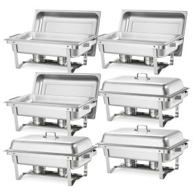 VEVOR Rectangle Chafing Dish, 9 Qt 6 Pack Stainless Steel Chafing Dish, Food Warmer Chafer Complete Set with Hollow Handle, 3 Food Tongs, Lid