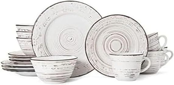 Trellis White 16-Piece Stoneware Dinnerware Set
