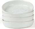 famiware Mars 4 Pieces Pasta Bowls Set, 8.5 inch Salad Bowls, Large Capacity, Bowl Sets with Brown Speckled, Microwave & Dishwasher Safe, White