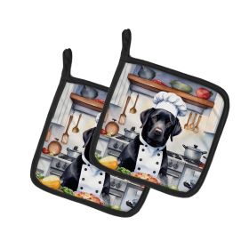 Black Labrador Retriever The Chef Pair of Pot Holders Kitchen Heat Resistant Pot Holders Sets Oven Hot Pads for Cooking Baking BBQ, 7 1/2 x 7 1/2