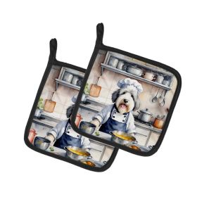 Old English Sheepdog The Chef Pair of Pot Holders Kitchen Heat Resistant Pot Holders Sets Oven Hot Pads for Cooking Baking BBQ, 7 1/2 x 7 1/2