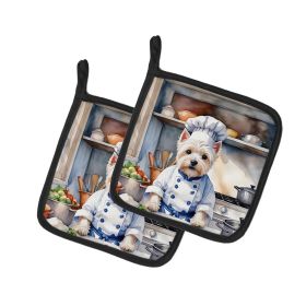 Westie The Chef Pair of Pot Holders Kitchen Heat Resistant Pot Holders Sets Oven Hot Pads for Cooking Baking BBQ, 7 1/2 x 7 1/2