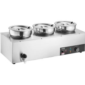 VEVOR Electric Soup Warmer, Three 7.4QT Stainless Steel Round Pot, 1200W Commercial Food Warmer, 86~185 Fahrenheit Adjustable Temp