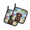 Chocolate Labrador Retriever Luau Pair of Pot Holders Kitchen Heat Resistant Pot Holders Sets Oven Hot Pads for Cooking Baking BBQ, 7 1/2 x 7 1/2