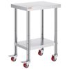 VEVOR Stainless Steel Work Table 24 x 18 x 34 Inch, 700 LBS Load Capacity with 4 Wheels, 3 Adjustable Height Levels