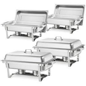 VEVOR Rectangle Chafing Dish, 9 Qt 4 Pack Stainless Steel Chafing Dish, Food Warmer Chafer Complete Set with Hollow Handle, 2 Food Tongs, Lid
