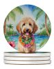 Goldendoodle Luau Large Sandstone Coasters Pack of 4 Absorbent Round Coasters Decor Gifts for Men or Women, 4 in, Multicolor