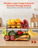 VEVOR 2 Tier Fruit Basket, Countertop Fruits Vegetable Bowl with Banana Hangers, Metal Wire Storage Stand for Kitchen Counter