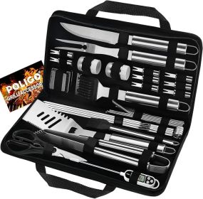 spgriPOLIGO 29 PCS BBQ Grill Accessories Stainless Steel BBQ Tools Grilling Tools Set With Storage Bag For Fathers Day Dads Birthday Presents - Campin (Color: Black)
