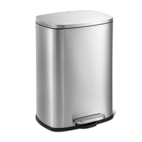 13 Gallon Stainless Steel Kitchen Trash Can with Step Open Lid (Color: Brushed Stainless Steel)