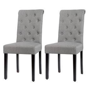 Set of 2 Linen Button Tufted Dining Chair with Wood Legs (Color: Grey)