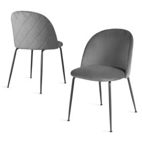 Set of 2 Modern Velvet Upholstered Dining Chair with Metal Legs (Color: Grey)
