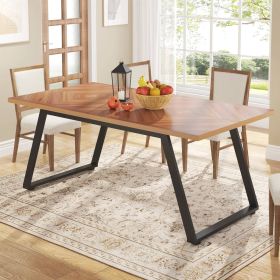 Modern Farmhouse 63-inch Rectangle Dining Table Wood Top Black Metal Frame (Color: Light Walnut)