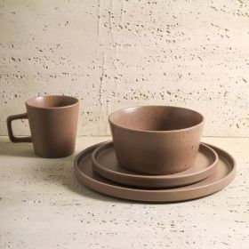16-Piece Stoneware Dinnerware Set in Service for 4 (Color: Matte Brown)