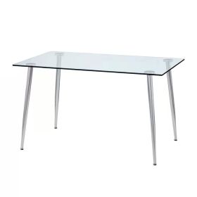 Modern Glass Top Dining Table with Metal Legs (Color: Silver, size: 51-Inch X 30-Inch)