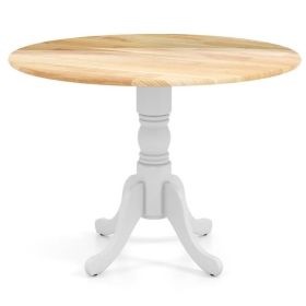 Round 40-inch Solid Wood Kitchen Dining Table with White Legs (Color: Natural Top)