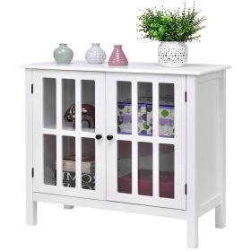 Wood Sideboard Buffet Cabinet with Glass Panel Doors (Color: White)