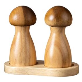 Mushroom Shaped Pepper Grinder Wooden Kitchen Grinding Tool (Type: Double+Base, Color: Natural)