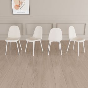 Dining Chairs Set of 4, Modern Accent Chairs with Soft glove suede Fabric Upholstered Seat (Color: Beige+Linen+White leg)