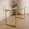 51" Modern Minimalist Rectangular Glass Dining Table for 4-6 with 0.31" Tempered Glass Tabletop and Black Chrome Metal Legs, Writing Table Desk