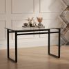51" Modern Minimalist Rectangular Glass Dining Table for 4-6 with 0.31" Tempered Glass Tabletop and Black Chrome Metal Legs, Writing Table Desk