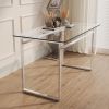 51" Modern Minimalist Rectangular Glass Dining Table for 4-6 with 0.31" Tempered Glass Tabletop and Black Chrome Metal Legs, Writing Table Desk