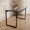 51" Modern Minimalist Rectangular Glass Dining Table for 4-6 with 0.31" Tempered Glass Tabletop and Black Chrome Metal Legs, Writing Table Desk
